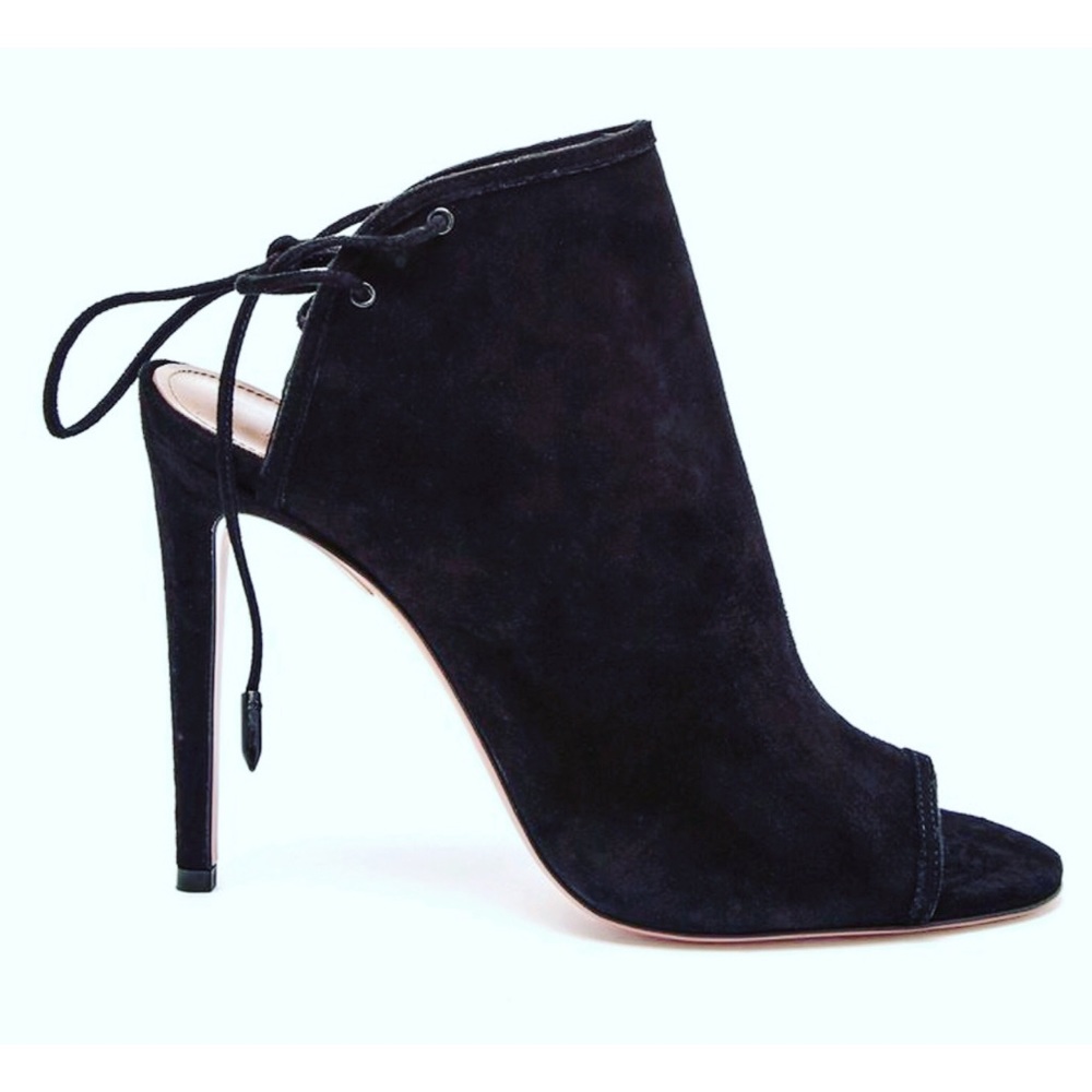 Aquazurra Black Mayfair Suede Peep-Toe Sandals - Picture 1 of 6